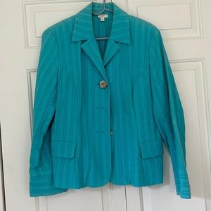 J. Jill aqua/ turquoise color cotton jacket in good used condition.